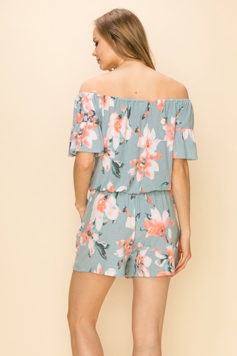 WOMEN FLORAL PRINT OFF SHOULDER ROMPER