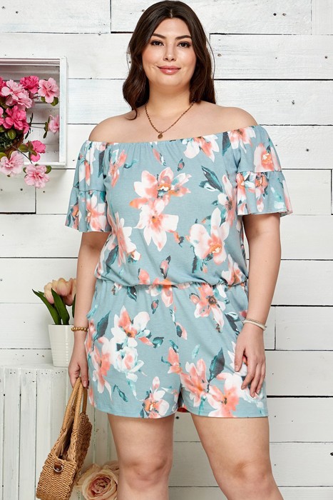 WOMEN FLORAL PRINT OFF SHOULDER ROMPER