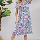  WOMEN PAISLEY SHORT SLEEVE MIDI DRESS W/ POCKETS