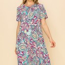  WOMEN PAISLEY SHORT SLEEVE MIDI DRESS W/ POCKETS