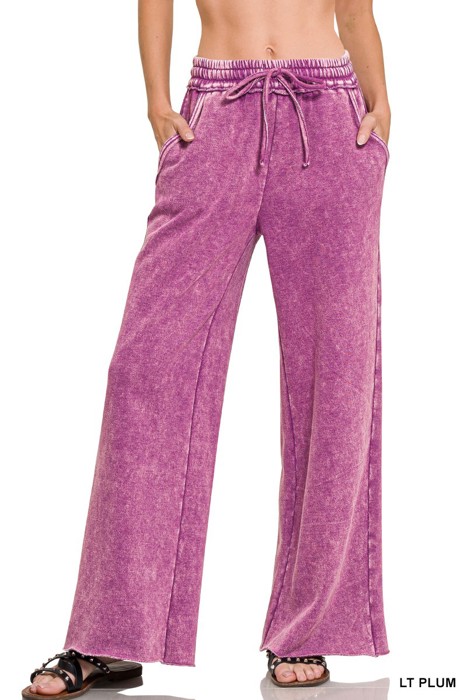 ZENANA- Acid Wash Fleece Sweatpants with Pockets