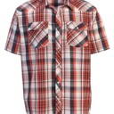 Small Red Men's Short Sleeve Printed Pearl Snap Shirt