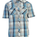 Small Turquoise Men's Short Sleeve Printed Pearl Snap Shirt