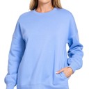 Small Cornflower Blue ZENANA- Fleece Hi-low Boyfriend Sweatshirt With Pockets