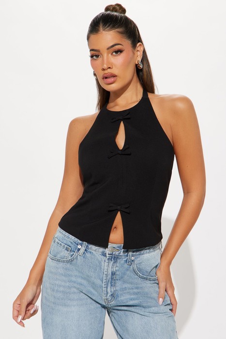 Ribbon Front Halter Neck Crop Top