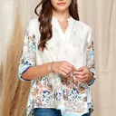  MULTI FLORAL GABBY COLLAR ROLL UP SLEEVE TOP