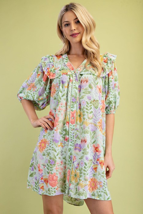 Floral Button Down Babydoll Dress