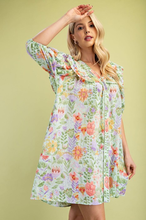 Floral Button Down Babydoll Dress