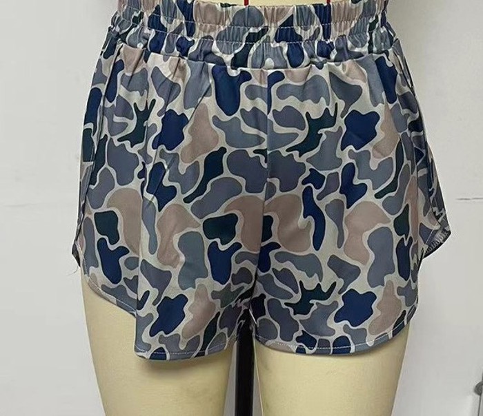 Camo Print Drawstring Shorts