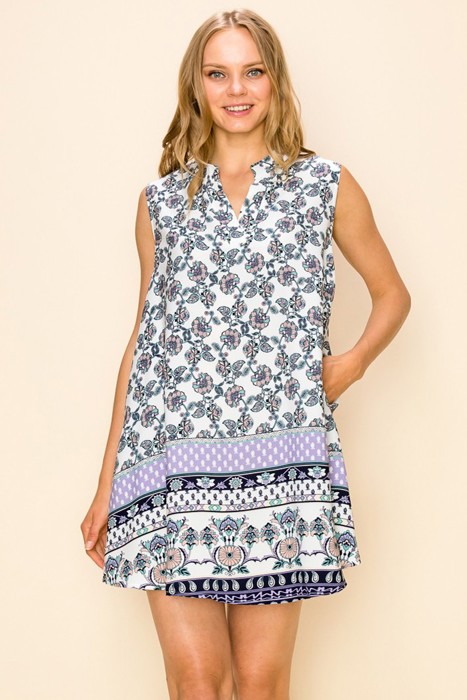  FLOWER BORDER PRINT SLEEVELESS MINI DRESS