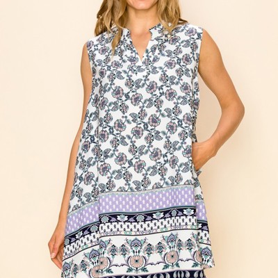  FLOWER BORDER PRINT SLEEVELESS MINI DRESS