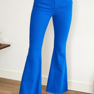 TWILL DENIM HIGH WAIST FLARE BELL PANT POCKETS