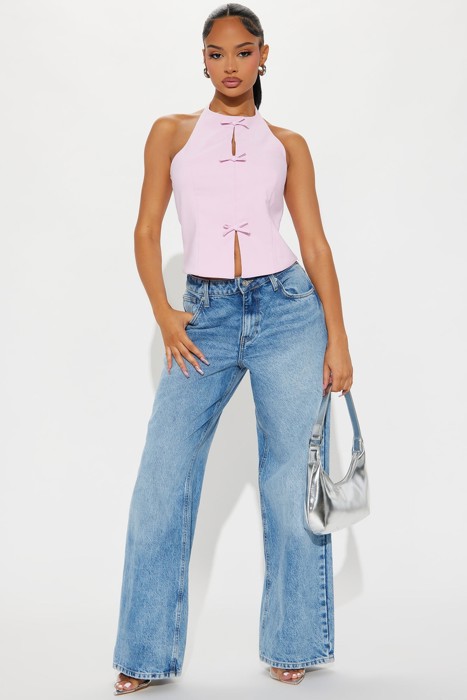 Ribbon Front Halter Neck Crop Top
