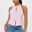  Ribbon Front Halter Neck Crop Top