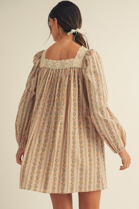 Neutral Floral Dress with Bow 