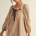  Neutral Floral Dress with Bow 