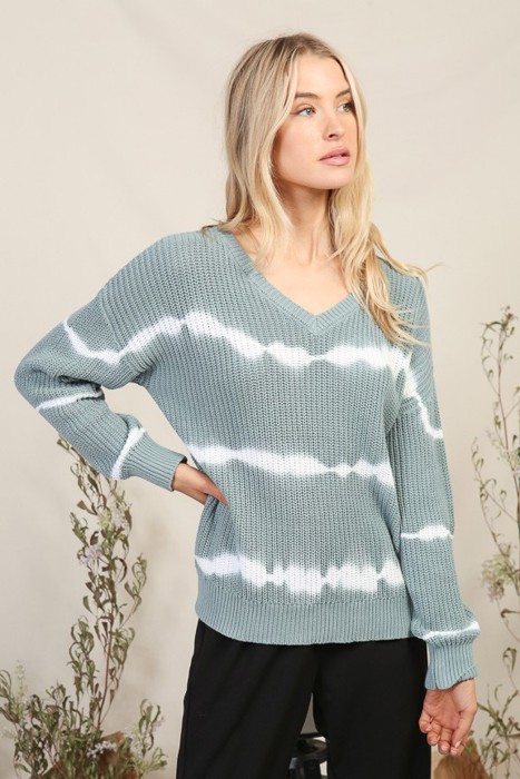 Coastal Chic Tie Dye Stripe Sweater Top