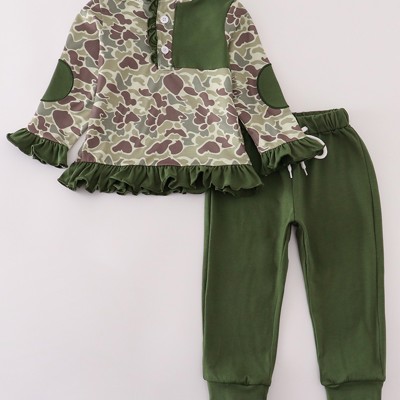 Camouflage Print Ruffle Pants Set