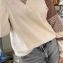  Floral Print Patchwork Color Block Long Sleeve Top