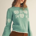  Green Rose Print Sweater