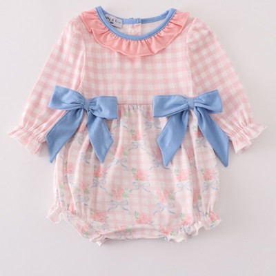 Pink Floral Print Ruffle Bow Bubble Suit