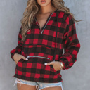  Fiery Red Buffalo Plaid Zipped Front Pocketed Hoodie