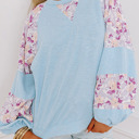  Textured Floral Patchwork Balloon Sleeve Blouse