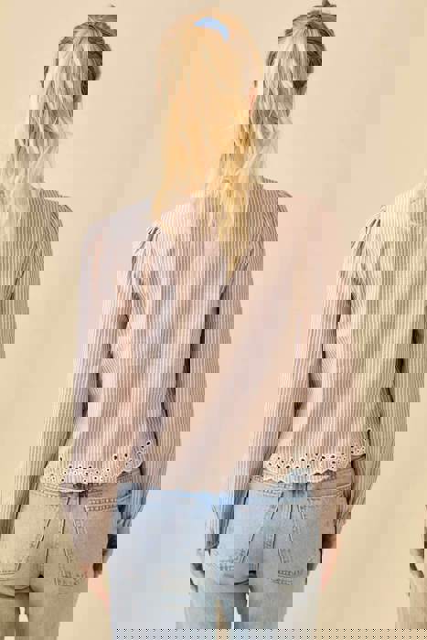 V-neck Scallop Embroidered Top With Front Tie