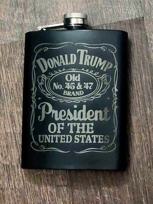 8 oz Stainless Steel Flask- Laser Engraved- Donald Trump