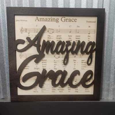 Amazing Grace Hymn Sign, Laser Engraved, 3D sign