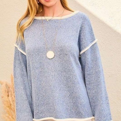 Contrast Pipping Oversize Solid Sweater