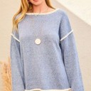  Contrast Pipping Oversize Solid Sweater