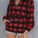 Small Fiery Red Buffalo Plaid Zipped Front Pocketed Hoodie