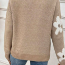  Flower Ribbed Trim Crew Neck Sweater