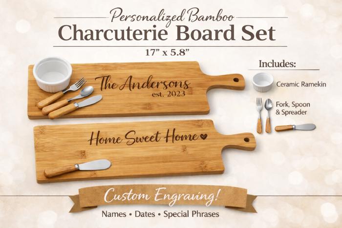 Personalized Bamboo Charcuterie Board Gift Set