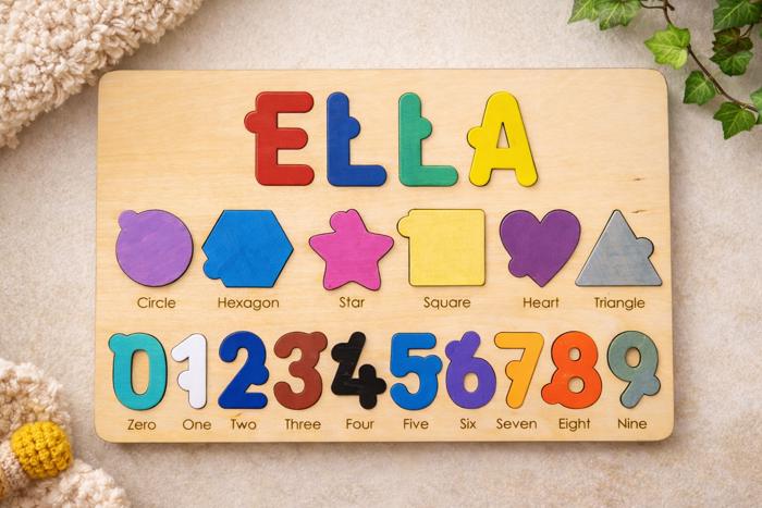 Name Shape and Numbers Wooden Puzzle