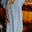  V Neck Pleated Ruffle Detail Short Shift Dress