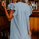  V Neck Pleated Ruffle Detail Short Shift Dress