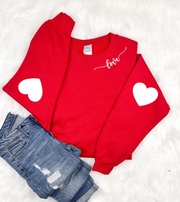 Valentine's Sweatshirt, Heart Elbow Patch Hoodie, Love Heart Sweatshirt, Heart Patches, Cute Valentine's Sweater