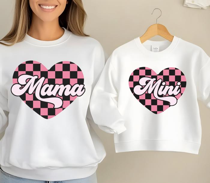 Mama and Mini Checked Hearts- Crew Sweatshirts