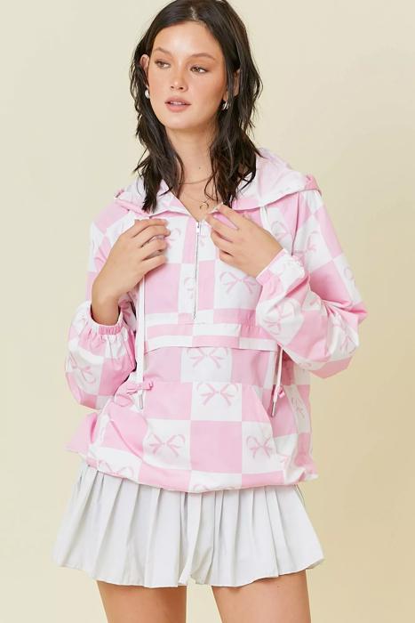 Coquette Checker Ribbon Print Windbreaker