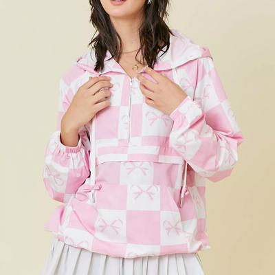 Coquette Checker Ribbon Print Windbreaker