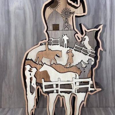 Cowboy on Horse Art Piece- 7 layer