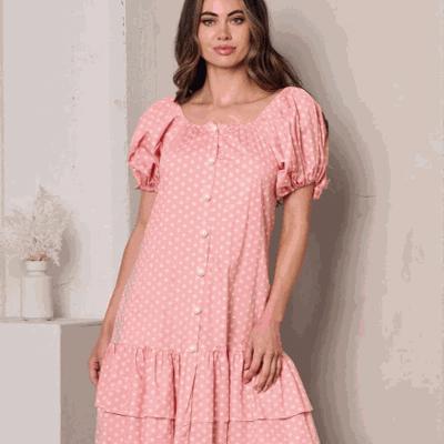 Short Puff Sleeve polka Dot Mini Dress