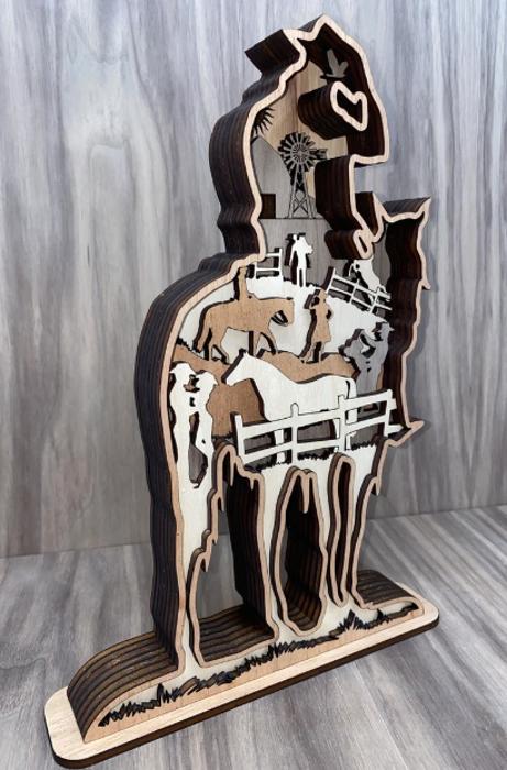 Cowboy on Horse Art Piece- 7 layer