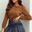  Quilted Puff Sleeve Pullover Sweatshirt