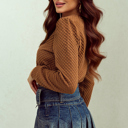  Quilted Puff Sleeve Pullover Sweatshirt