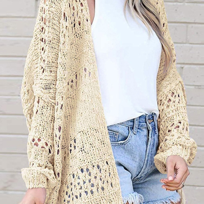 Hollowed Knit Dolman Sleeve Cardigan