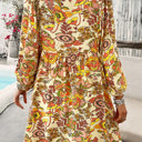  Floral Print V Neck Puff Sleeve Mini Dress