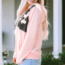  Pink and Cow Print Half Zip Drawstring Hoodie